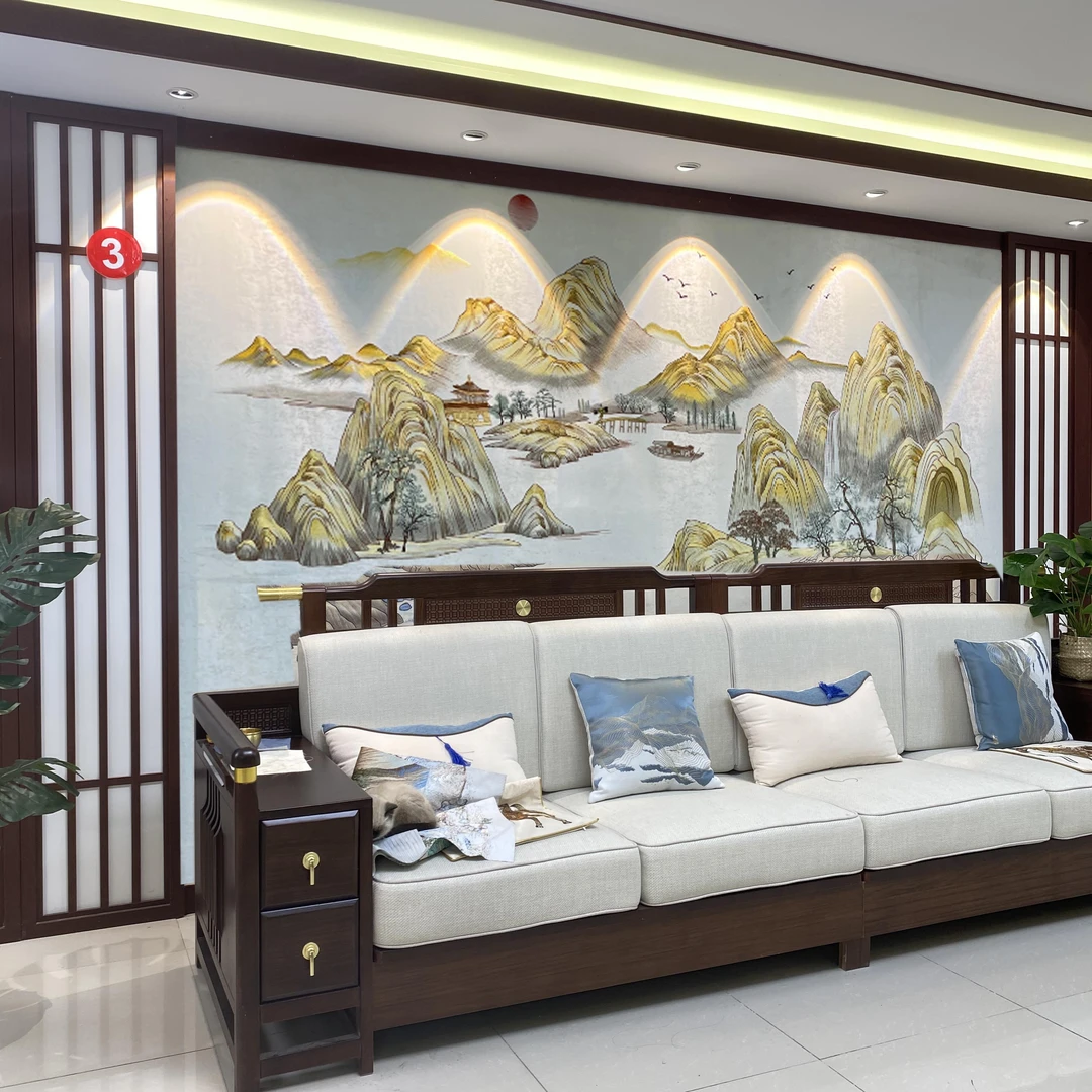 日照金山 新中式刺绣背景 沙发背景 茶室背景 书房背景 26年新款