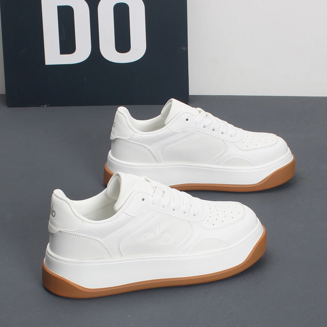新款秋季厚底白色板鞋男时尚简约百搭厚底休闲鞋学生系带增高板鞋