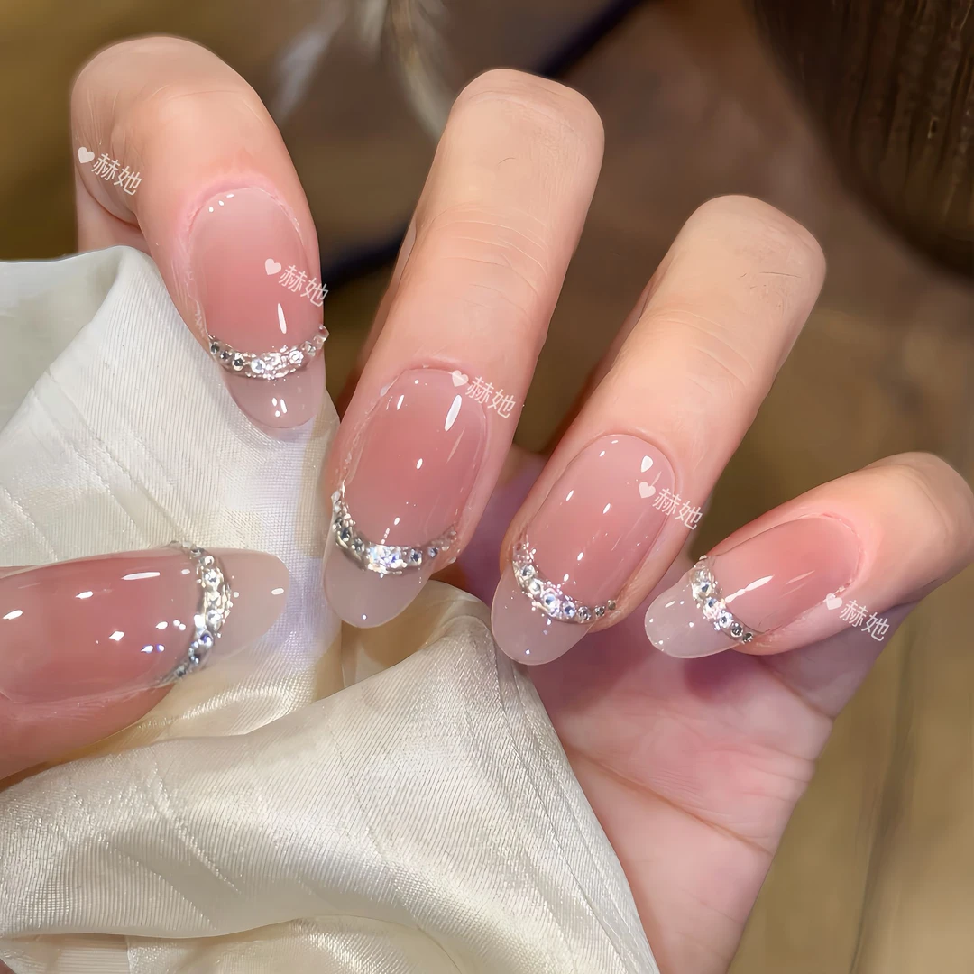 【星月女神】裸色纯欲简约百搭碎钻法式轻奢仙气款  纯手工穿戴甲