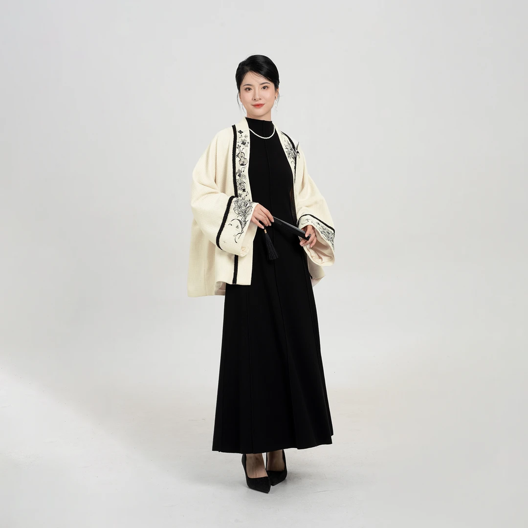 织造司[叙情诗]日常新中式国风对襟外套刺绣上衣无袖针织连衣裙女