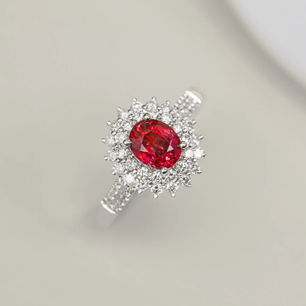 18K金红宝石戒指1ct 鸽血红戴妃款 颜色火彩绝绝子