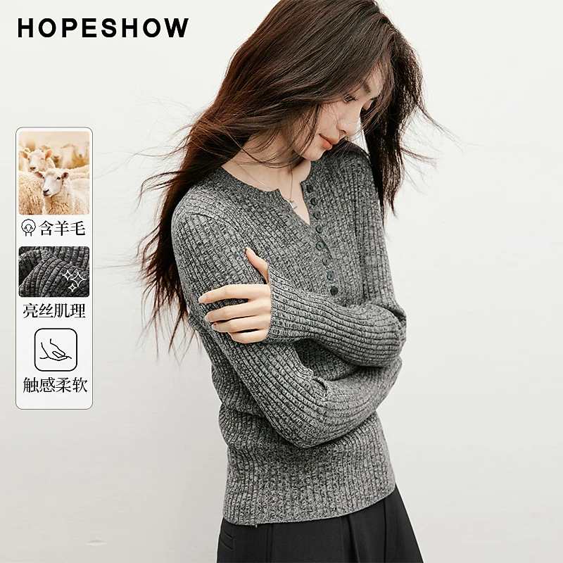 红袖2025春季新款女装 亮丝混色圆领套头修身针织衫90125090112