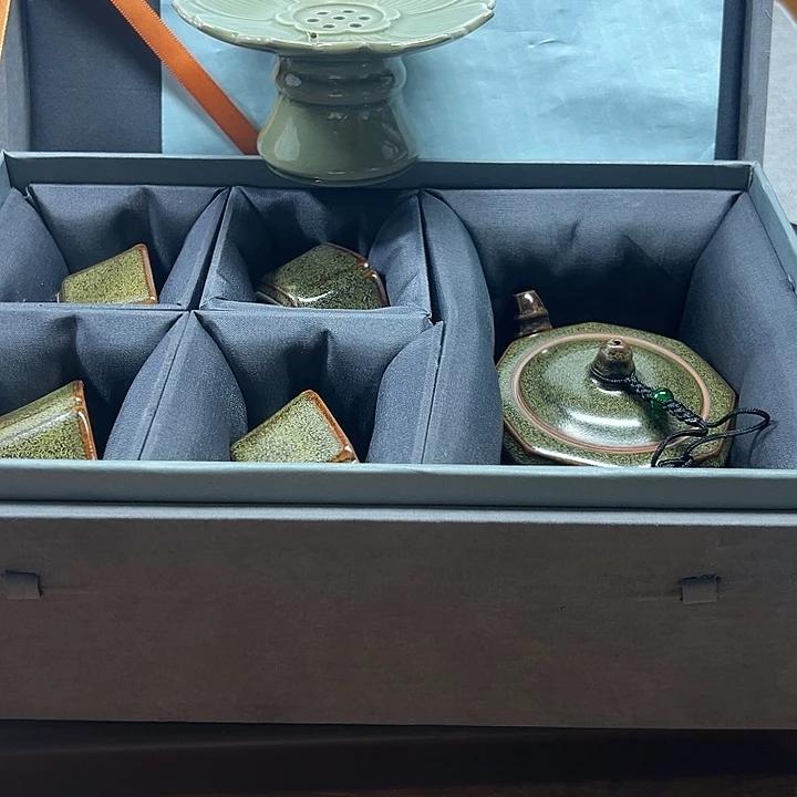 耀州窑茶叶末釉八方壶一套