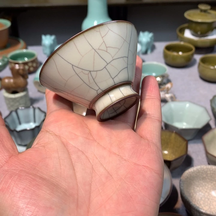 龙泉青瓷手工哥窑斗笠盏