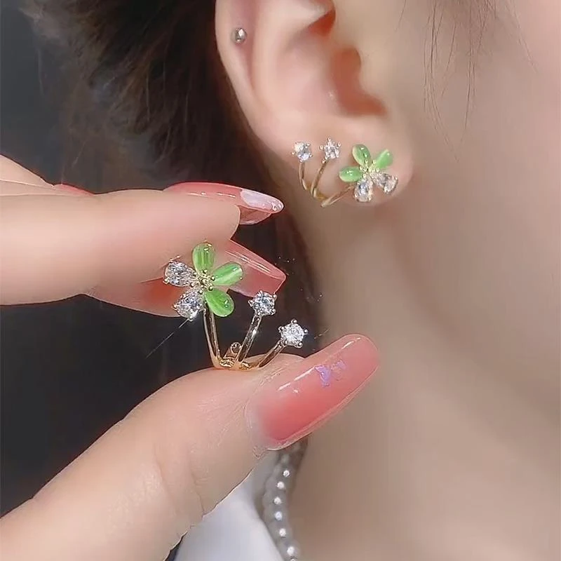 SAPTEFAMOU 铜合金耳饰 花朵高级甜美清新果绿色耳钉女小众设计感