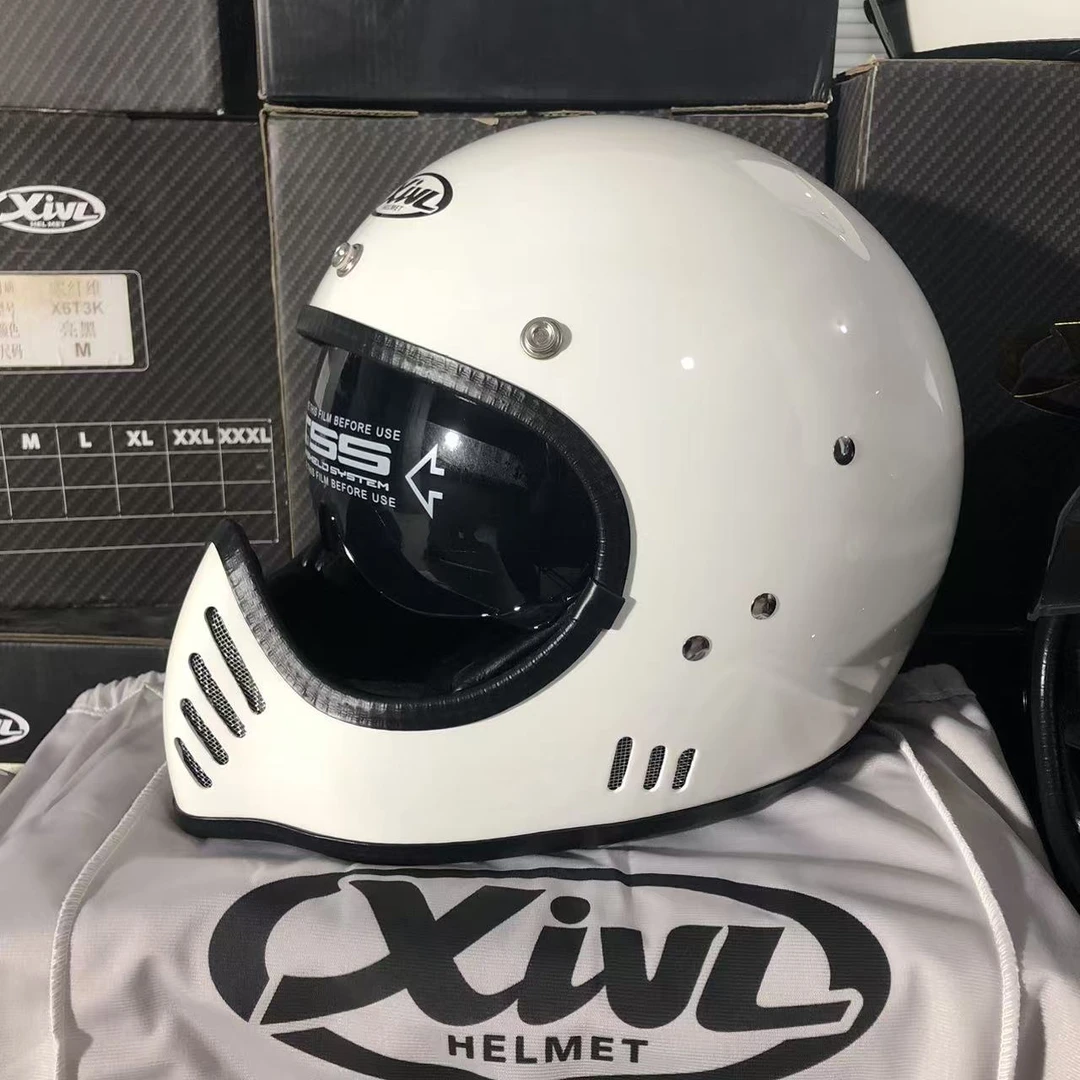 XiVL官方正品碳纤维复古拉力个性尖嘴盔内置镜片款