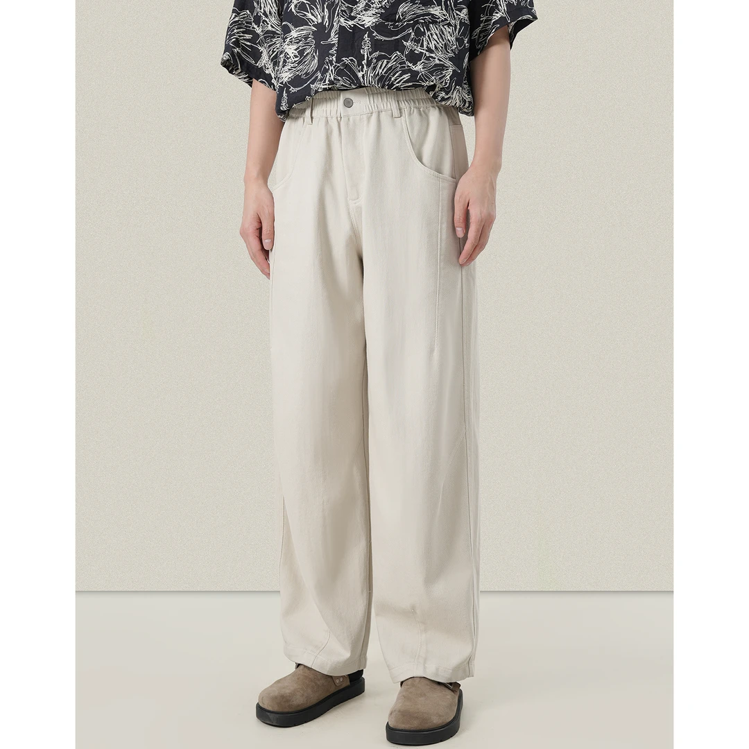 阔腿宽松牛仔裤弹力腰工装风休闲裤夏季男士设计感百搭痞帅长裤子