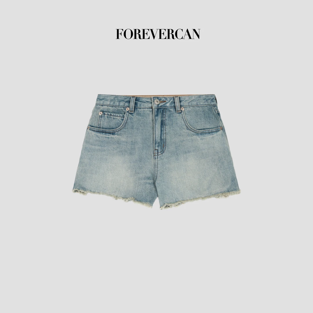 FOREVERCAN“氧气丹宁”复古做旧洗水磨破百搭牛仔短裤SP30601