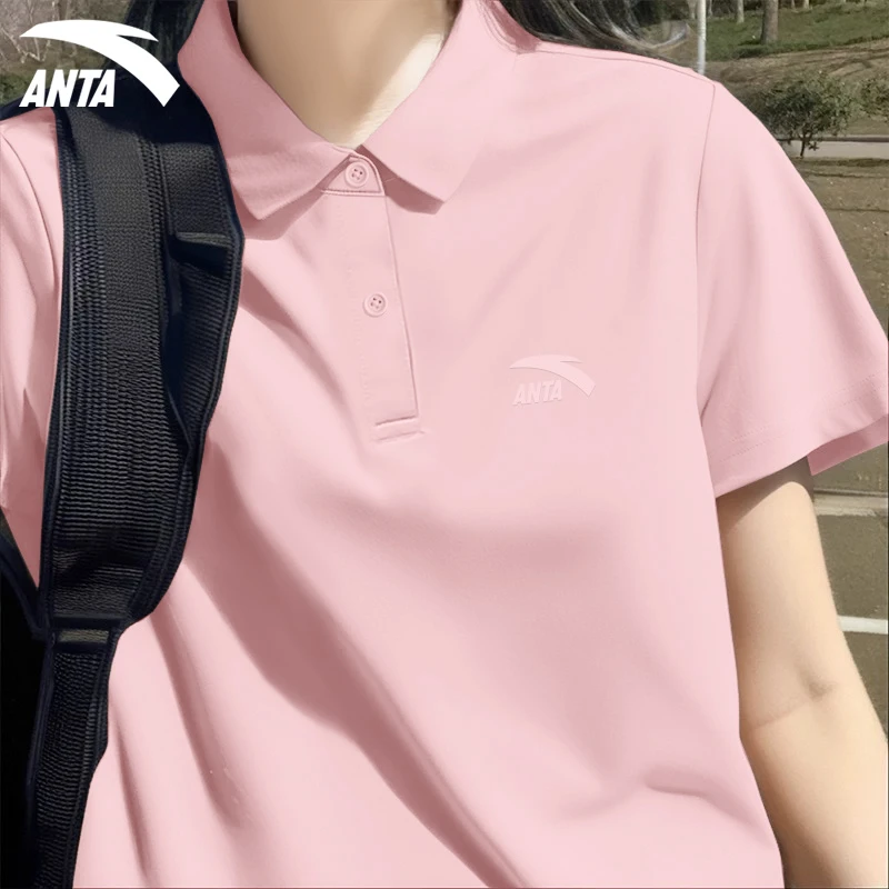 安踏短袖POLO衫女夏季新款翻领t恤女正肩修身羽毛球服女962528116