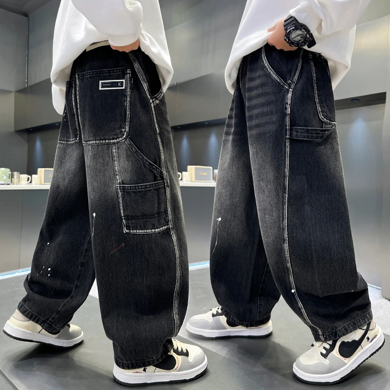 男童裤子春秋款2025新款儿童秋装痞帅洋气牛仔裤中大童时髦阔腿裤