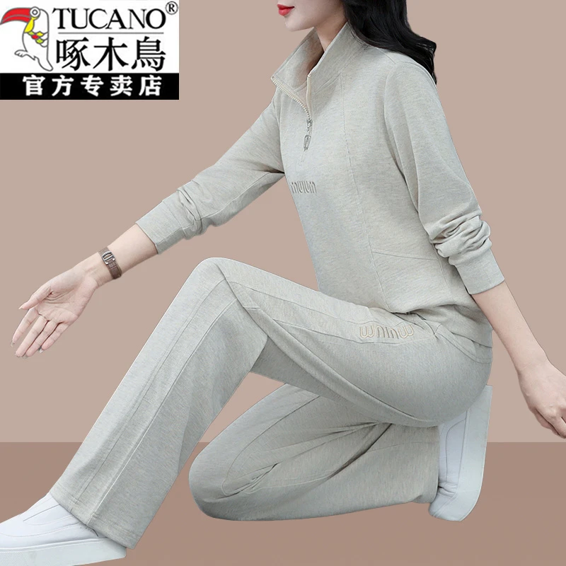 啄木鸟卫衣运动套装女时尚洋气减龄2025新款春秋妈妈半开领两件套