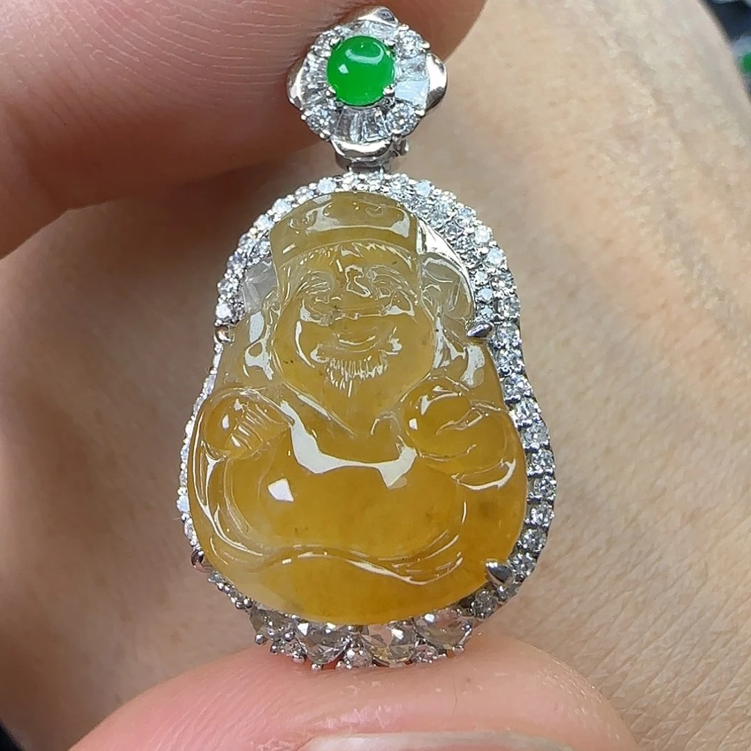 颈饰18K金镶嵌翡翠天然翡翠