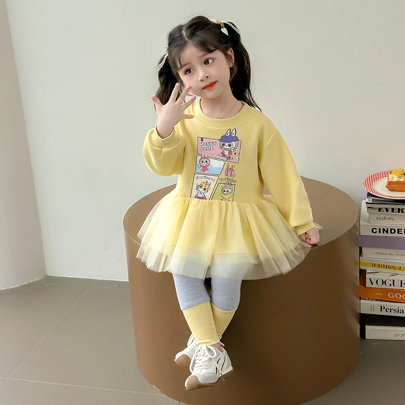 拉布布女童套装秋季打底裤2025新款儿童女孩春秋卫衣裙两件套衣服