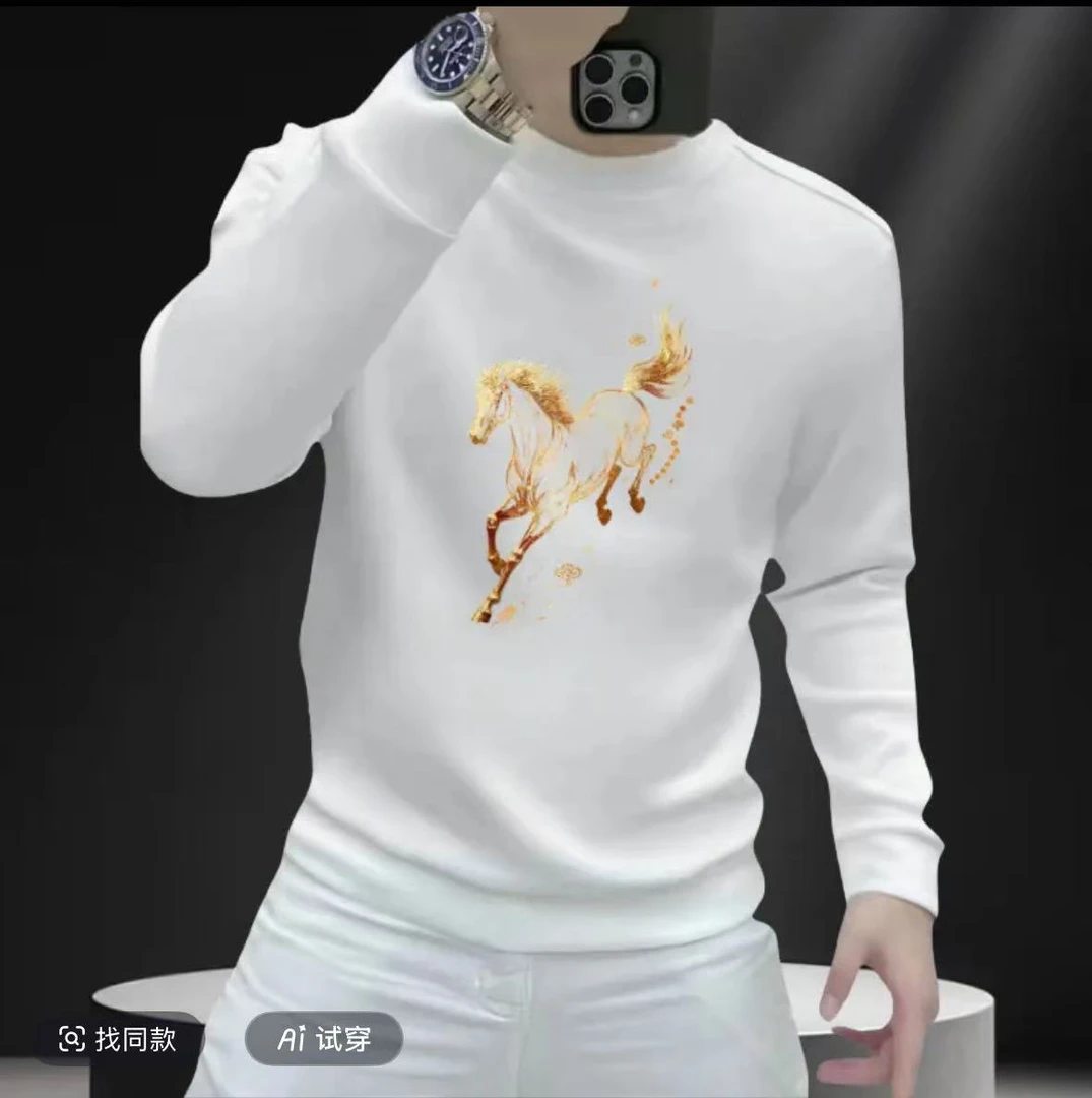 2025新款爆款男生卫衣时尚百搭痞帅圆领无帽男士内搭