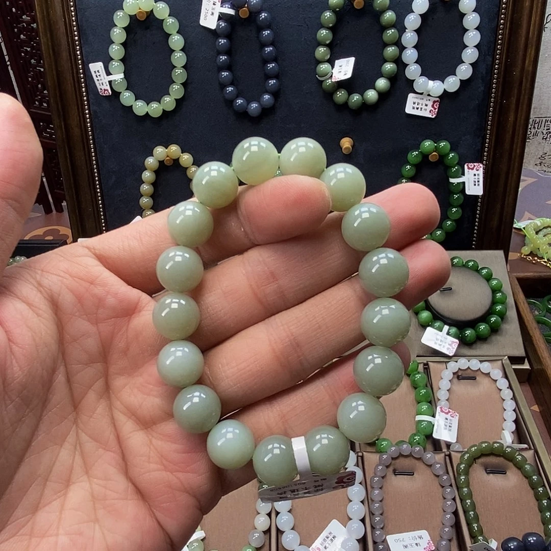 未镶嵌手串和田玉粉青12