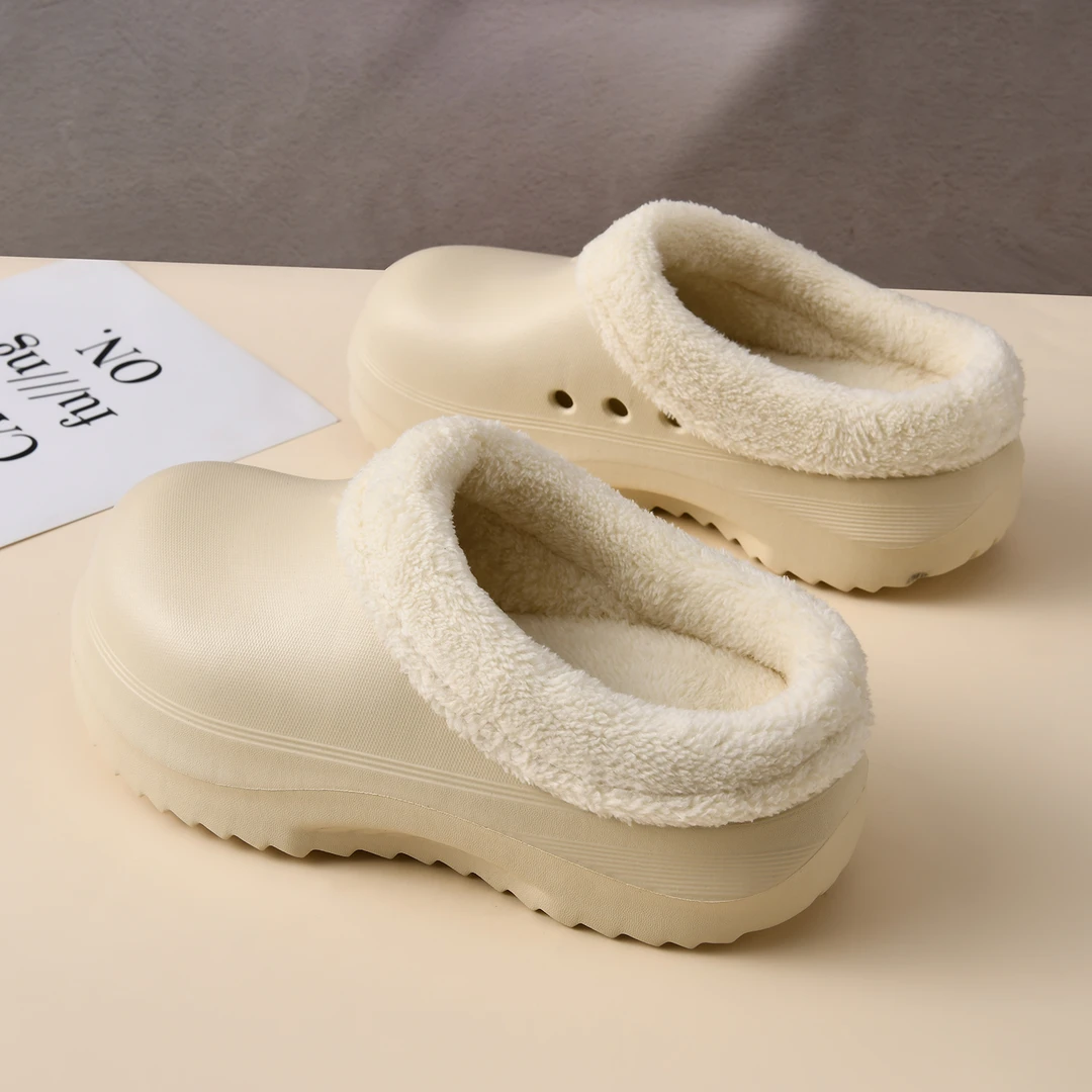 棉拖鞋女2025冬季新款厚底防滑小个子包头毛毛鞋防水加绒保暖棉拖