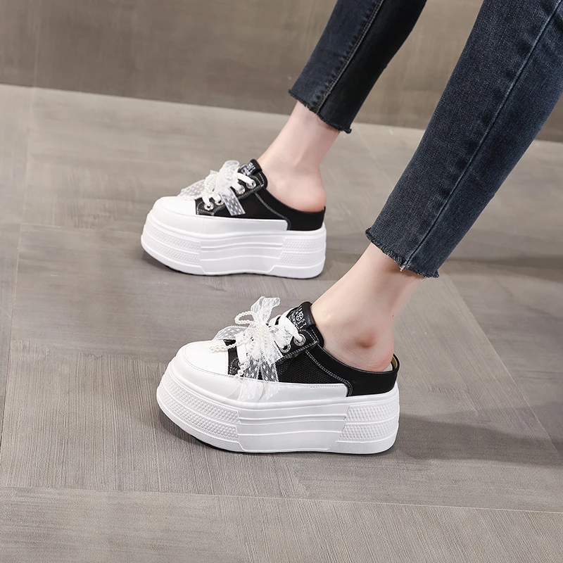 【增高8CM】厚底懒人一脚蹬包头拖鞋女2025春夏季新款松糕休闲百搭