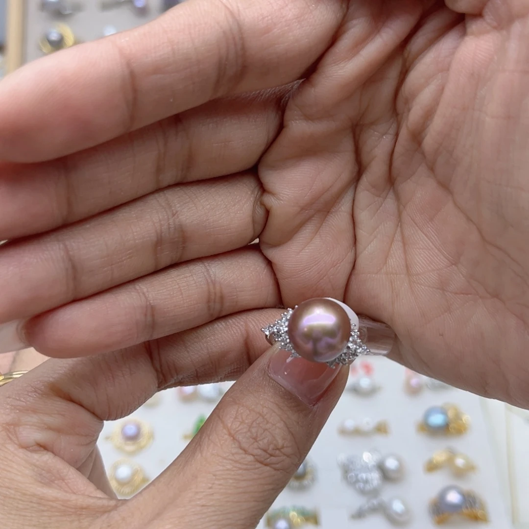 戒指银S925镶嵌淡水珍珠