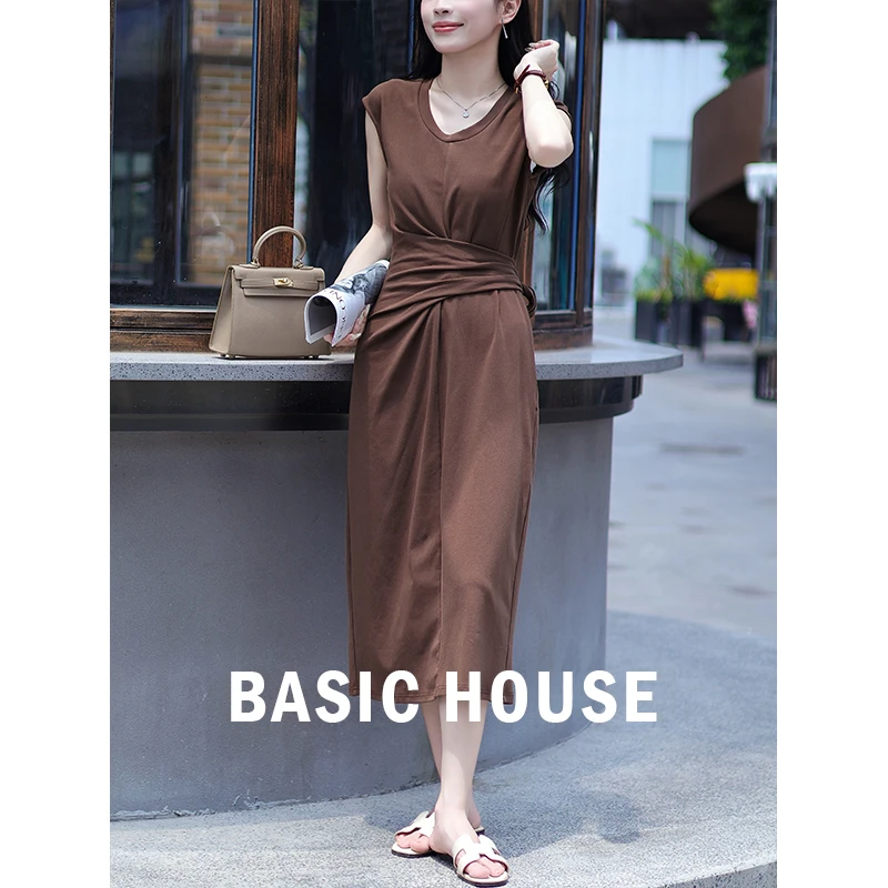 Basic House/百家好无袖修身系带休闲连衣裙气质长裙2024/04/16
