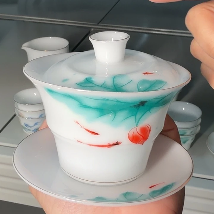 冰种专场竹节三才盖碗荷花120