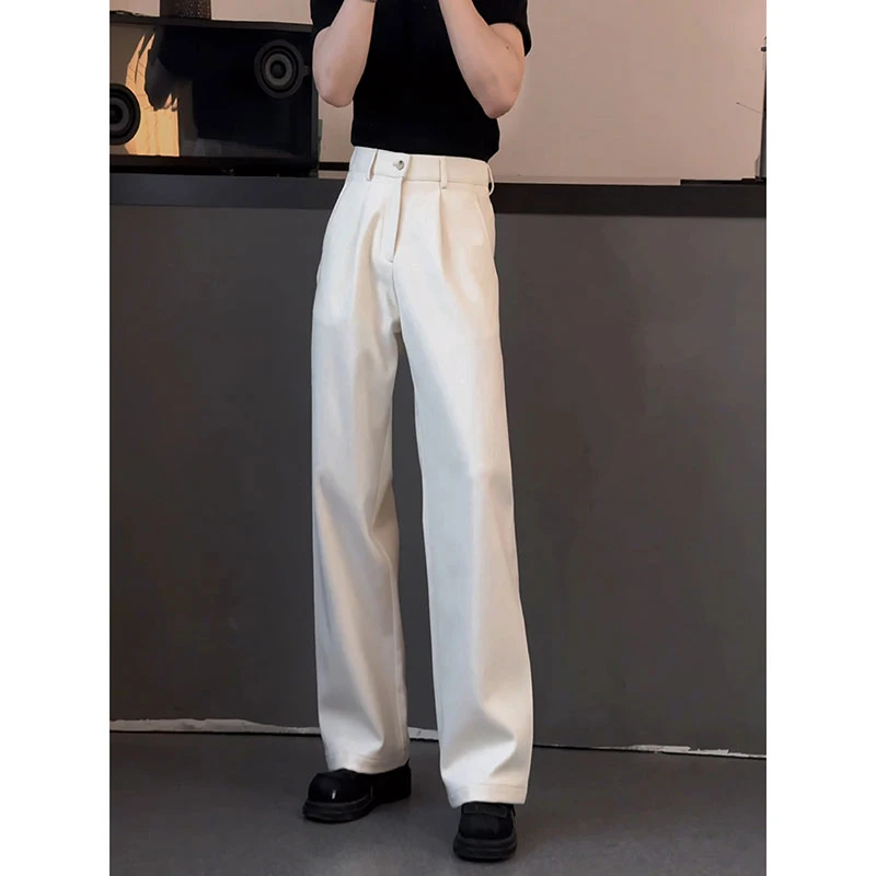 cleanfit米白色高腰微喇西裤男款高级感垂坠感裤子显瘦直筒休闲裤