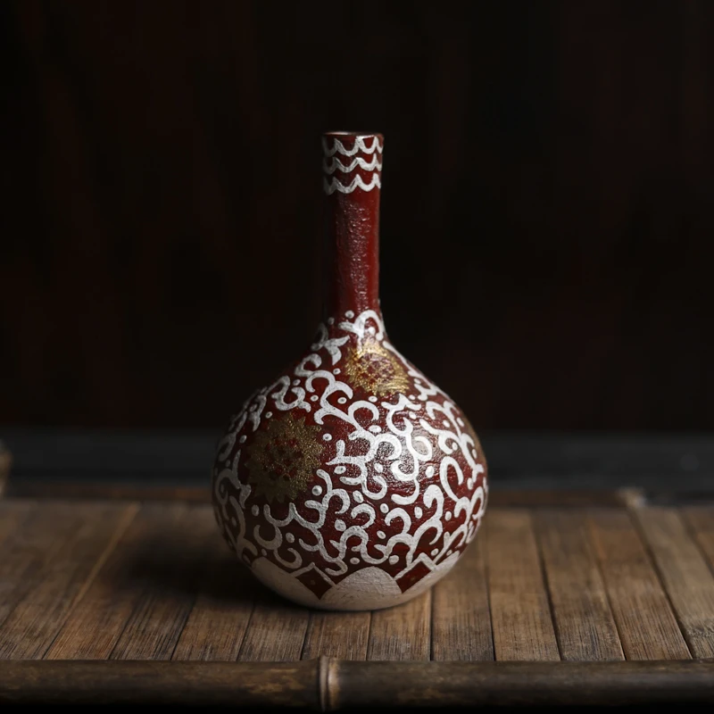 炼陶-蕉白轩-向日葵花插纯手工手绘陶瓷摆件茶道零配（蕉白S0608）