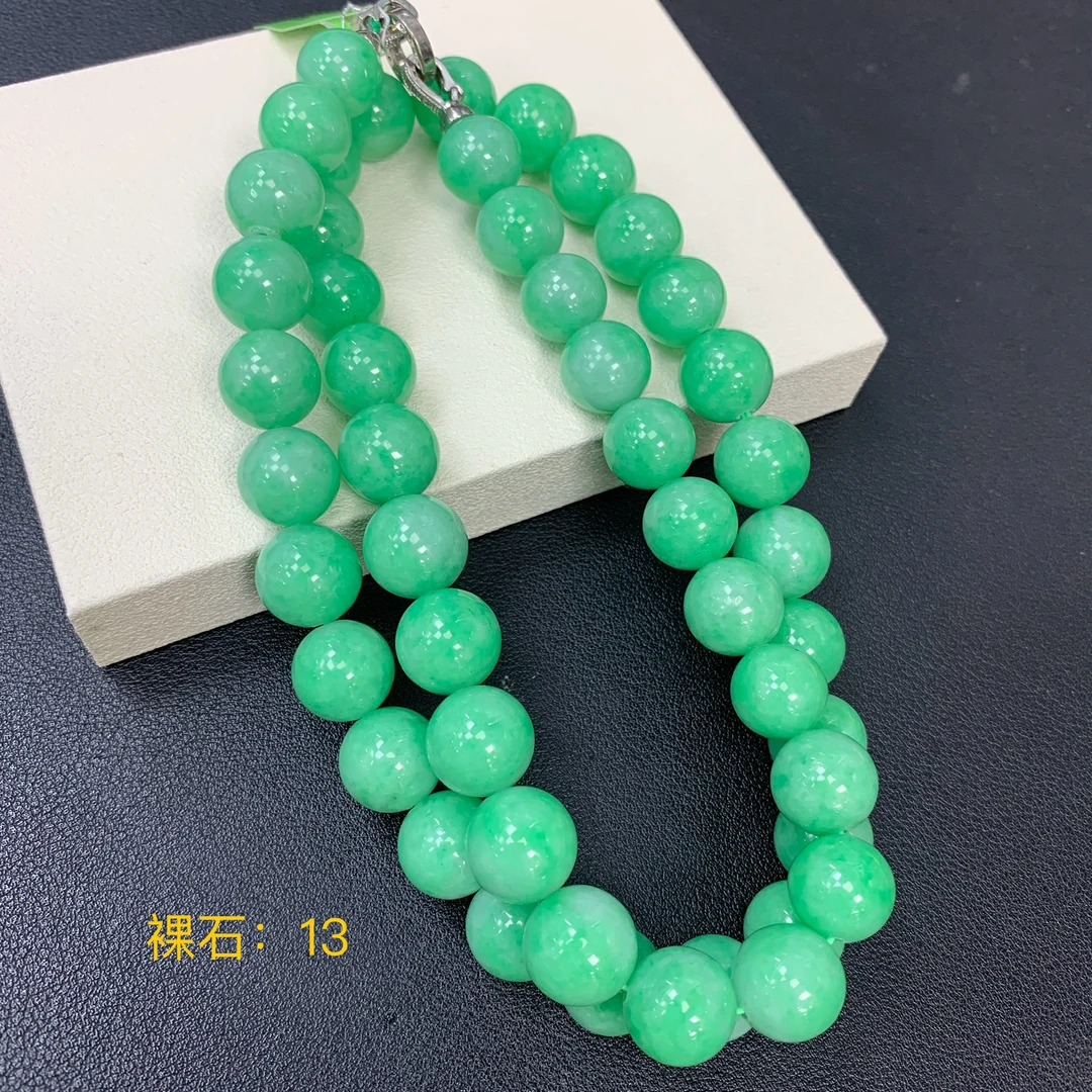 新品推荐·冰绿珠链大珠径翡翠玉石珠串珠链缅A