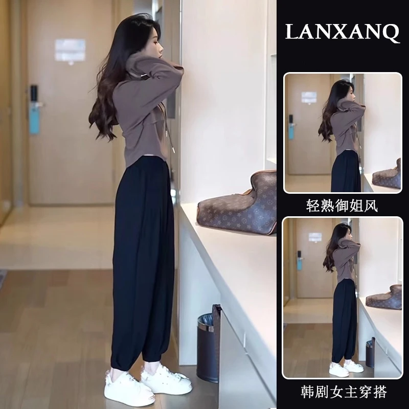 秋季2026新款女装胖mm显瘦遮肉套装小个子干练气质上衣休闲两件套