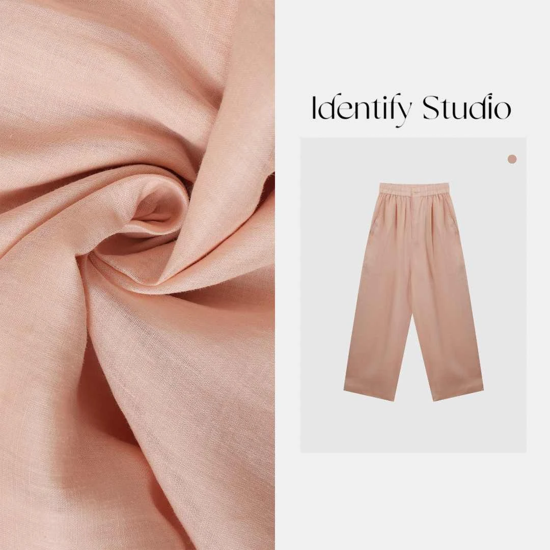 IDENTIFY“粉嘟嘟”夏季新款百搭简约纯色松紧腰苎麻九分裤25SS