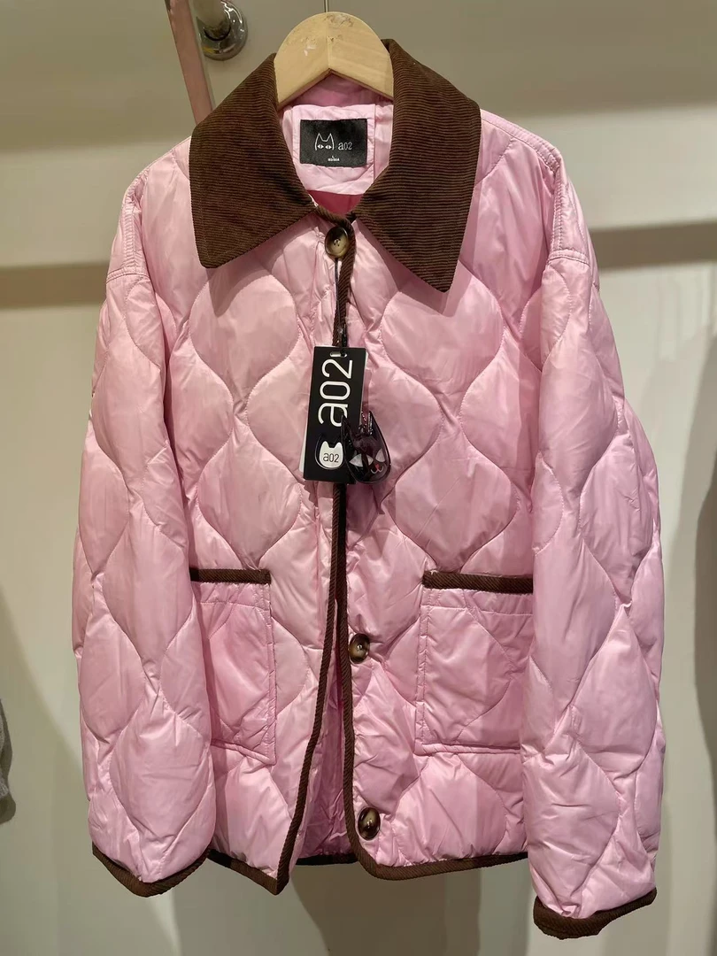 法式复古撞色翻领菱格女秋冬外套