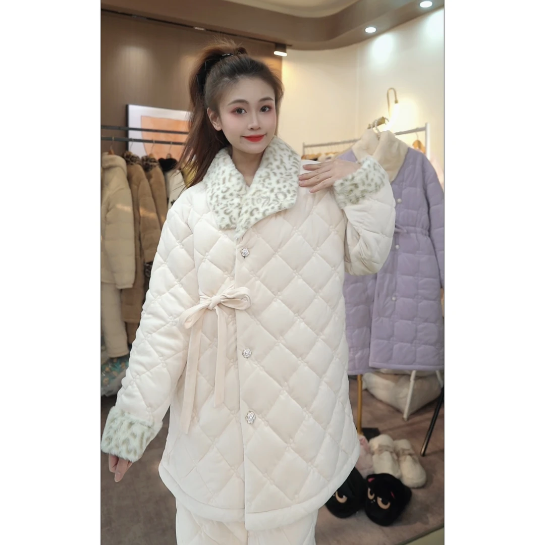 【秀秀家】冬季上新《爱尔兰》三层夹棉印花长袖长裤睡衣套装加厚