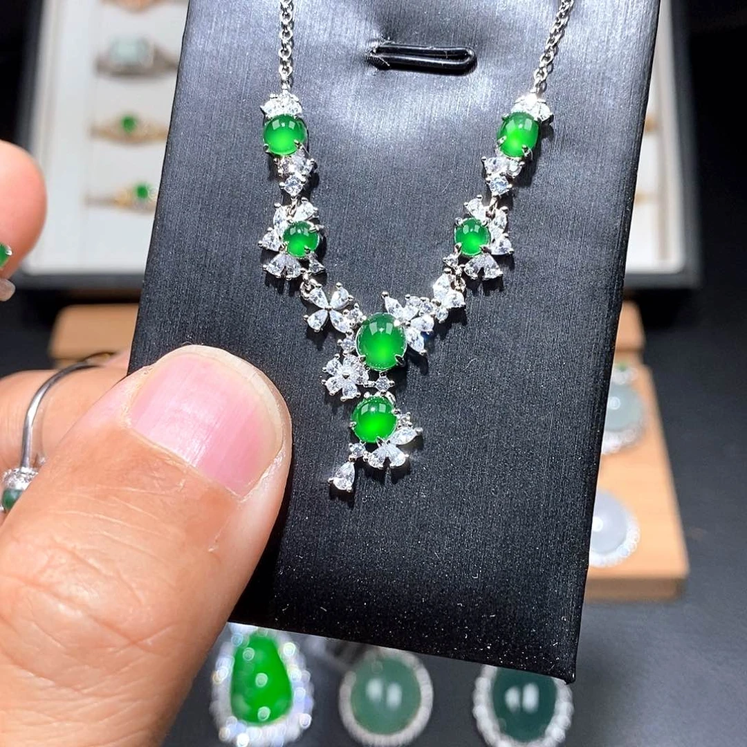 颈饰银S925镶嵌翡翠w w