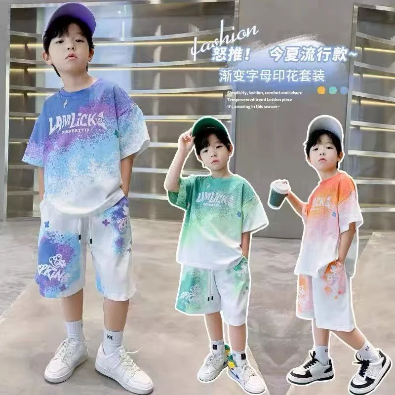 男童运动套装2025新款包边领口满天星套装轻薄不起球速干短袖短裤