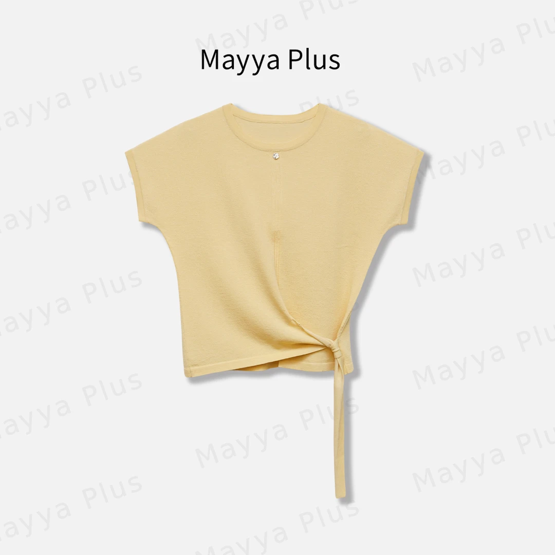 【松弛入夏】Mayya Plus麦芽定制韩系简约系带T恤针织上衣32526935