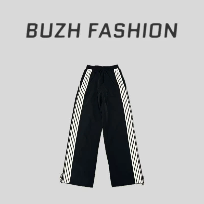 BUZH夏季新款设计感时尚帅气侧条杠抽绳松紧腰运动风休闲裤