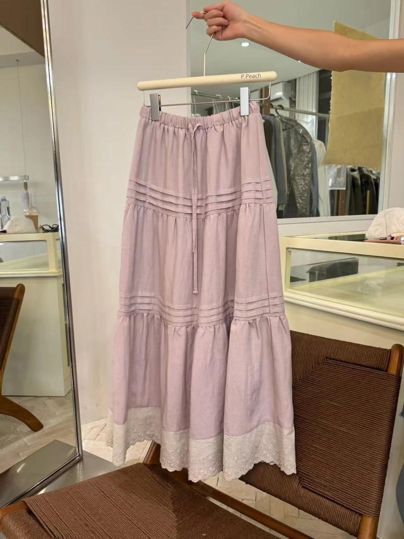 Peach自制  ’淡颜无花果‘ 复古重工蕾丝拼接半身裙 10613