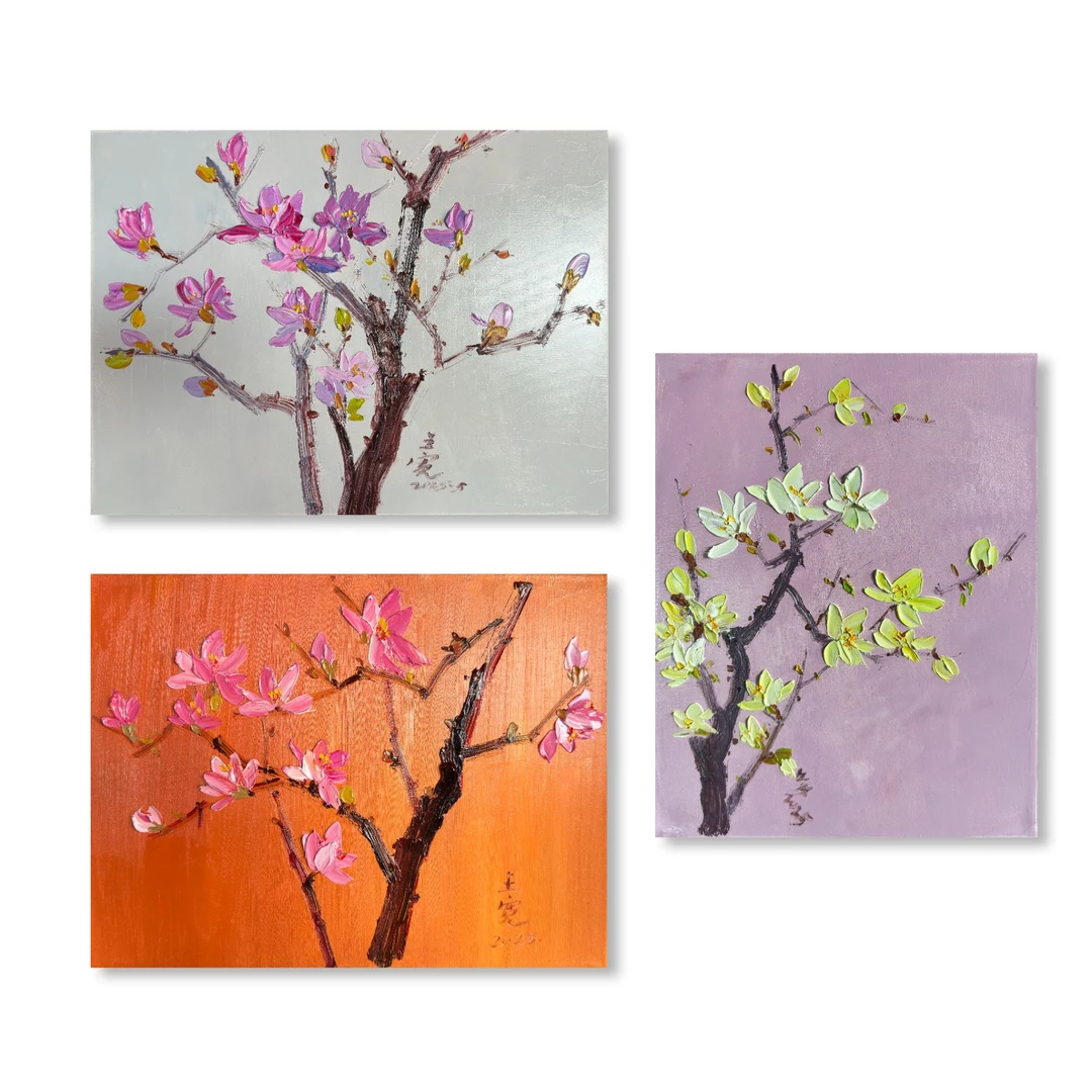 【玉兰花系列三联】纯手绘油画客厅餐厅挂画卧室书房装饰画斗柜玄关