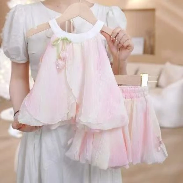 韩版女童夏装套装2025新款郁金香短裤吊带两件套夏季洋气女宝女孩