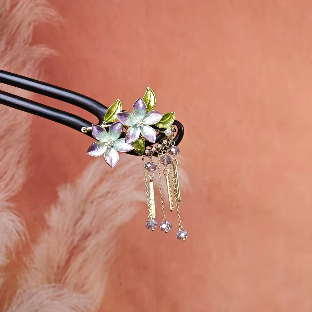 炑歌T29原创桃花流苏15公分双钗手工古典中国风发簪