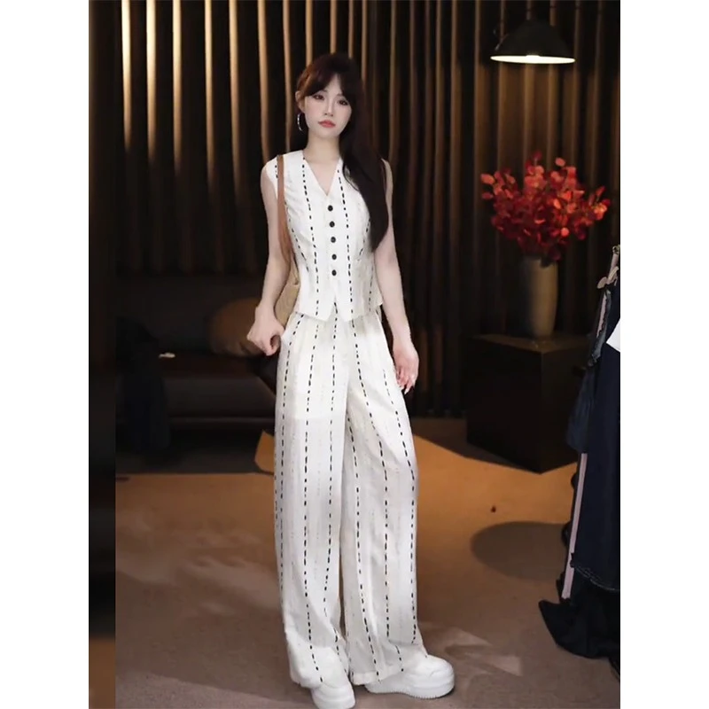 老钱风休闲气质套装女2025夏季新款时尚无袖马甲背心阔腿裤两件套