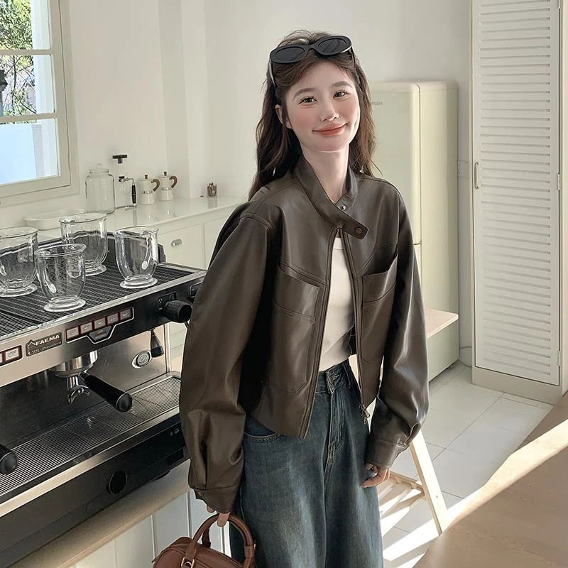 杜拉妮今年流行咖色皮衣外套女小个子2025季新款皮夹克PU机车服