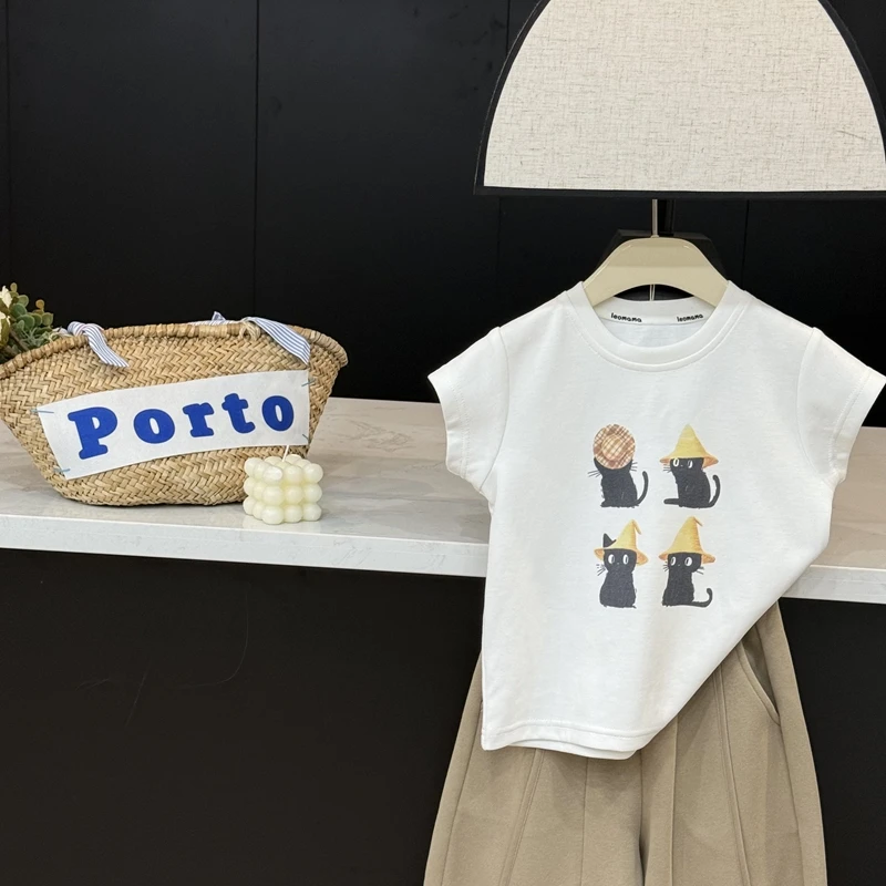 现货leomama【黄帽T】女童短袖春夏新款宽松中大童圆领休闲韩版上衣