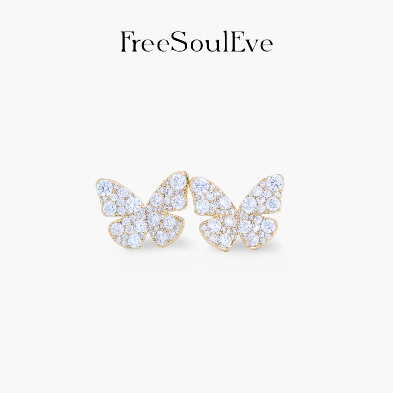 铜合金锆石耳饰 FreeSoulEve蝴蝶耳钉简约魅力轻奢风小众设计耳环