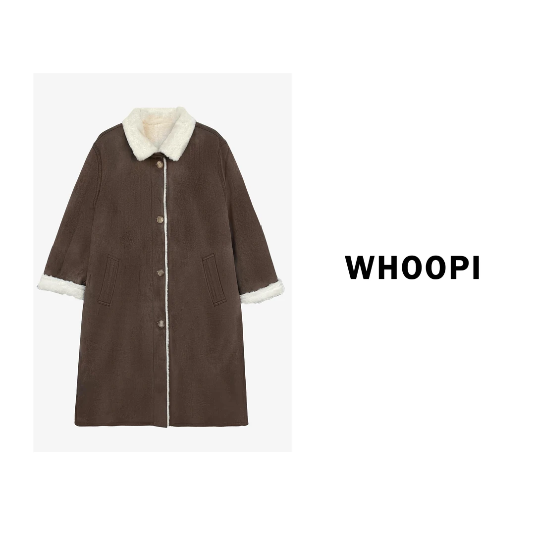 【Whoopi】【芬兰暮光】冬季皮毛一体翻领宽松设计感长外套