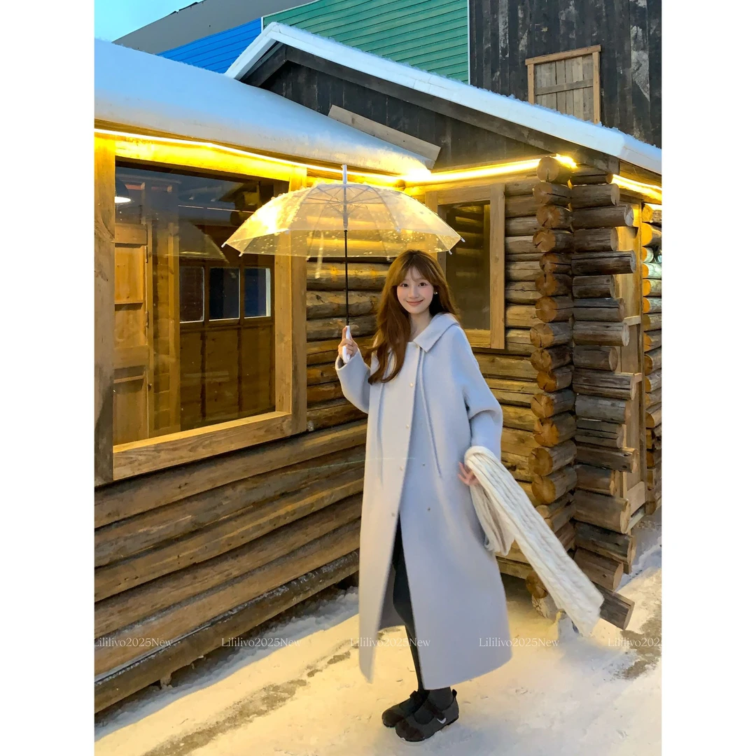 李李长款宽松型女长款秋冬毛呢外套毛呢百搭时尚设计感