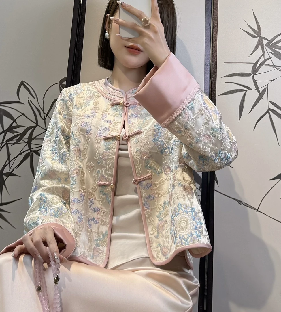 玛薇丝【梦里繁花】醋酸刺绣拼色新中式外套