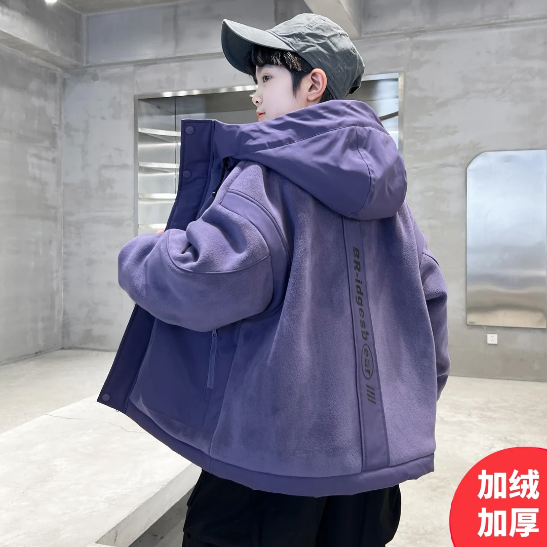 男童外套秋冬款加绒加厚2025新款冬季中大儿童男孩冬装奥利绒棉服