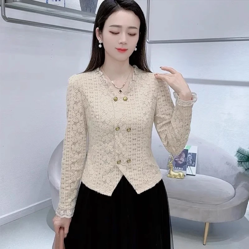 气质长袖蕾丝衫2025年秋季新款小香风名媛衬衫女显瘦小衫修身上衣