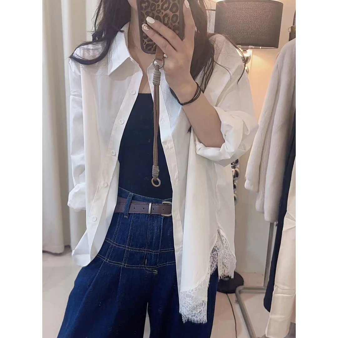 QianRH-9848春季新款蕾丝拼接休闲百搭韩版衬衫