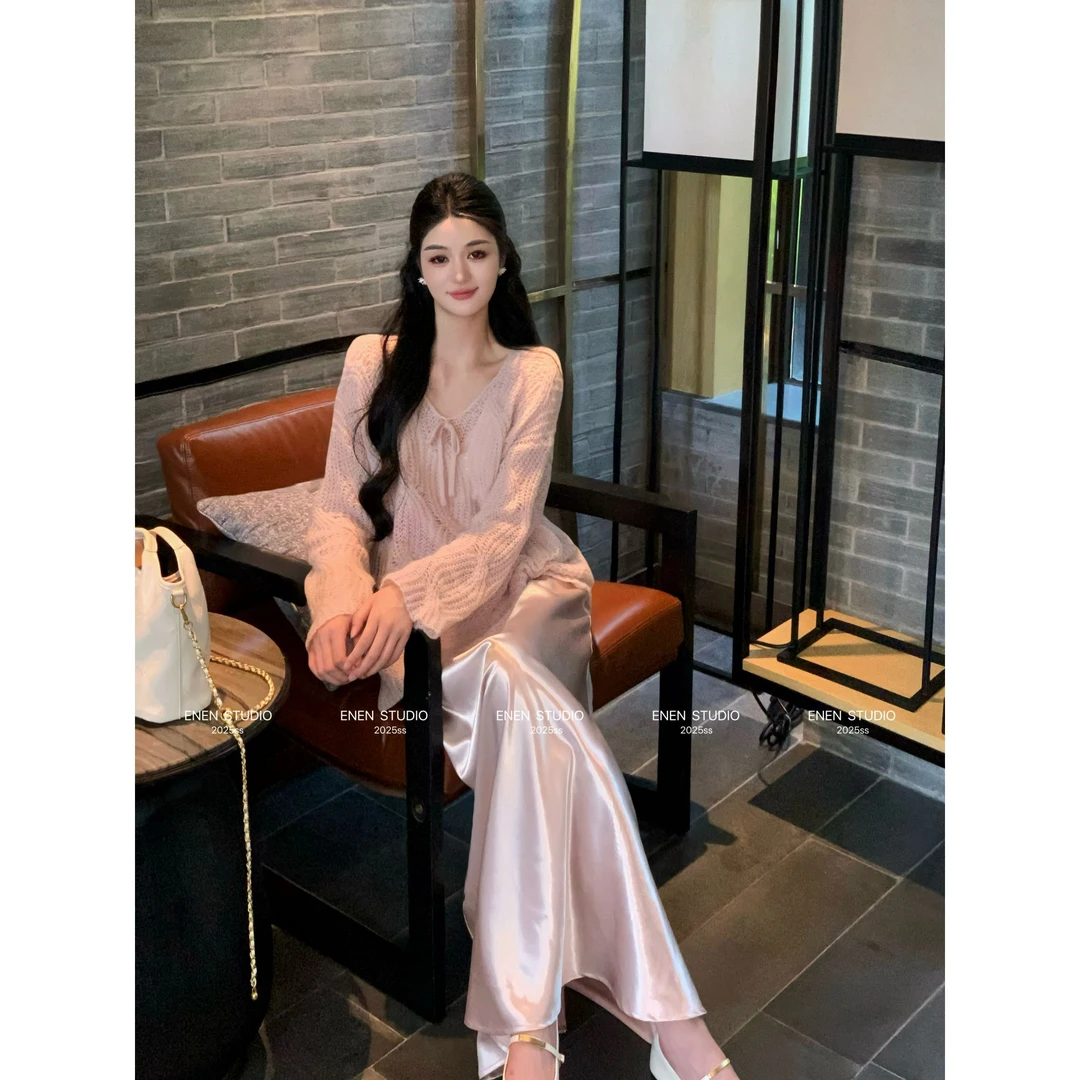 【智恩专属】早秋新款不起球圆领毛针织修身显瘦毛衣套装 TF25406-1